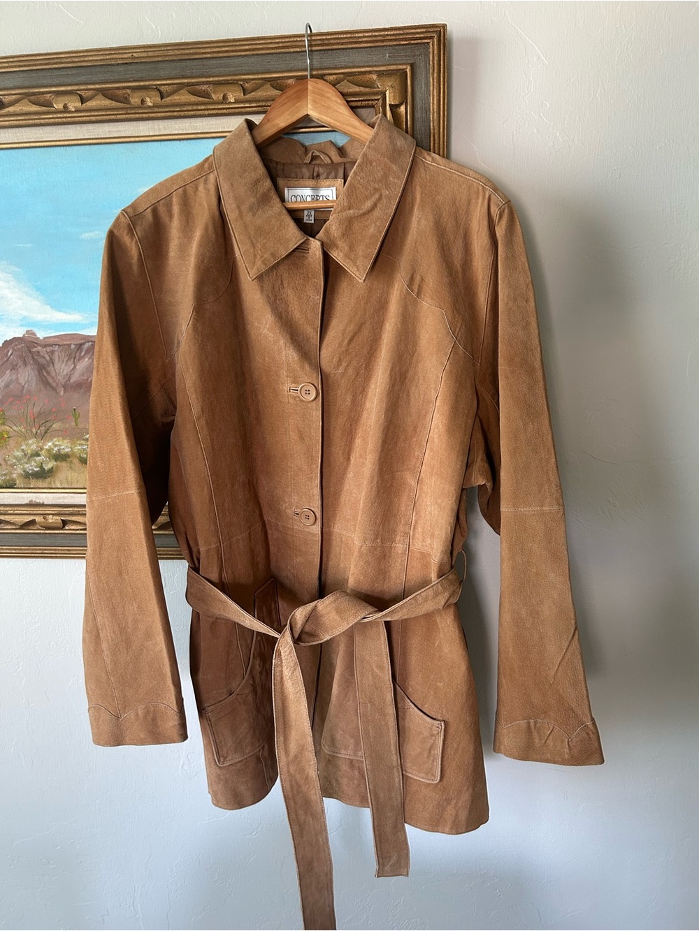 INC International Concepts Cognac Suede Belted Trench Coat